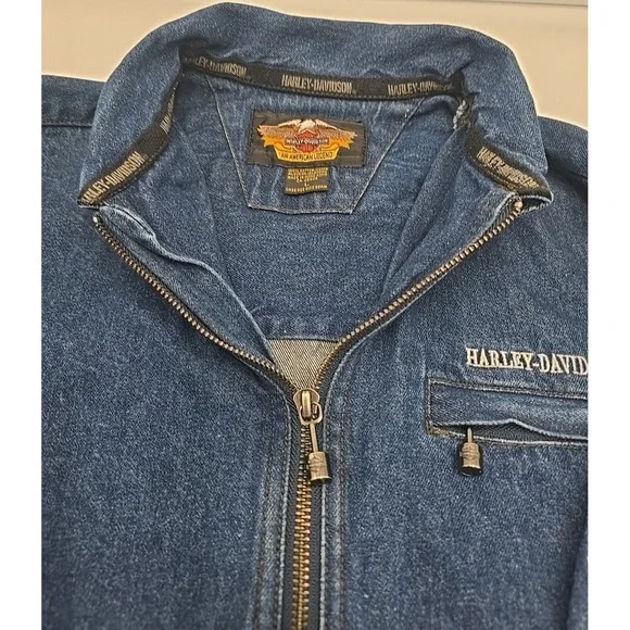 Vtg Original Harley Davidson Women's Jacket L Denim Biker Motorcycle Y2K - Picture 8 of 9